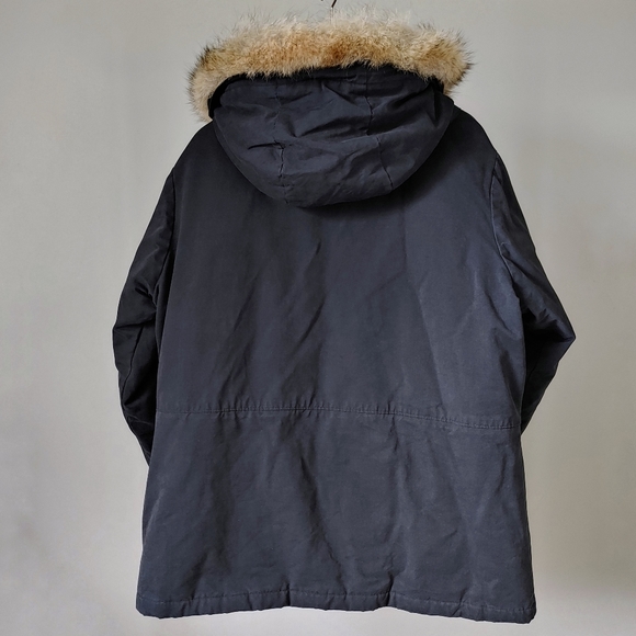 Woolrich Arctic Parka Duck Down Coat Coyote Fur Hood Size Large Black - Picture 3 of 15